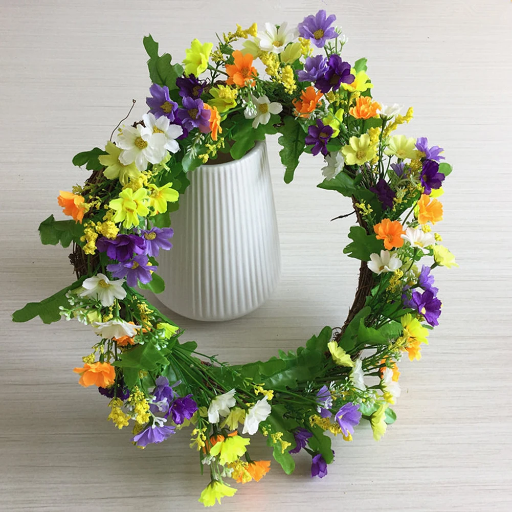 Artificial Silk Field Grass Daisy Wild Flower Wreath Christmas Garland Home Wall Window Hanging Garland Decoration