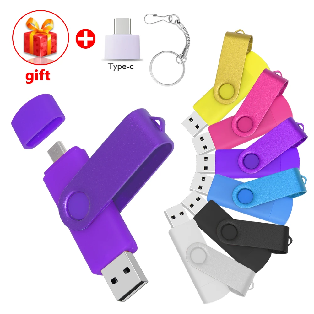 Высокоскоростной OTG Usb флэш-накопитель металлический 8 ГБ 16 32 64 128 256 2 в 1 с двойным