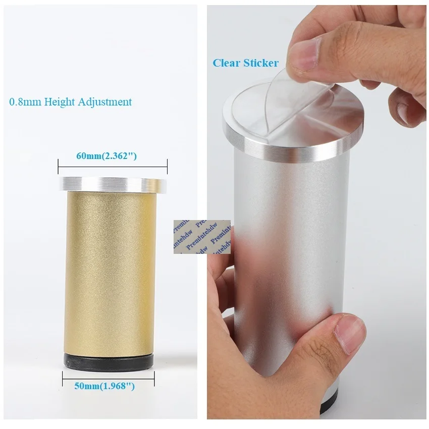 4Pcs Round Aluminum Stem Leveling Feet Leg With Glass Disc Adapter For TV Cabinet Bar Table Top Sanding Black Shiny Gold Grey