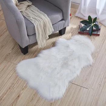 

Irregular Soft Faux Wool Fur Area Rugs For Bedroom Shaggy Floor Mat Plush Carpet White Bedside Rugs