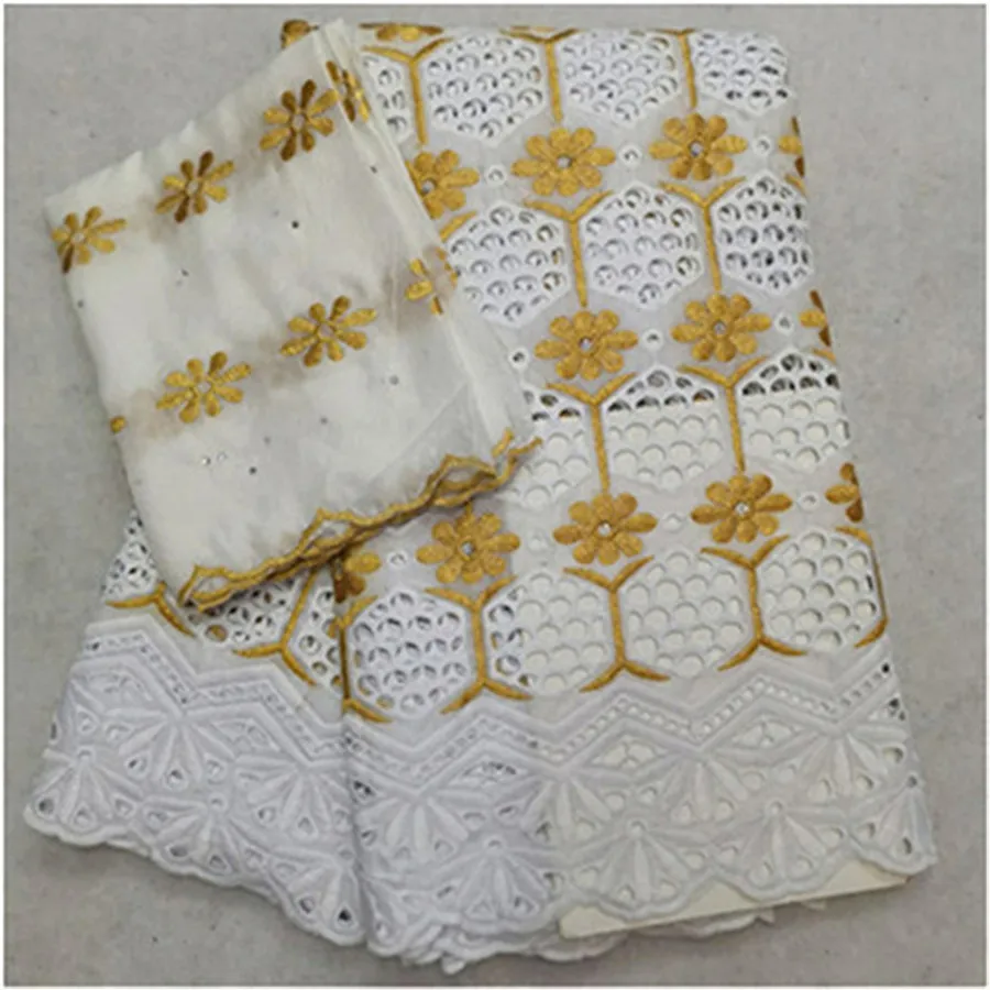 100%Cotton African Lace Fabric Latest Nigerian Wedding Lace Fabrics Embroidered Dubai Fabrics With Stones African Brocade 7yards