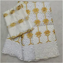100%Cotton African Lace Fabric Latest Nigerian Wedding Lace Fabrics Embroidered Dubai Fabrics With Stones African Brocade 7yards