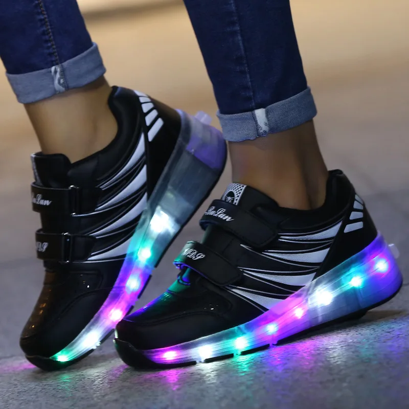 Tipsietoes Heelies светодиодный кроссовки для мальчиков и девочек с двумя колесами, повседневная обувь для катания на роликах chaussure, Размеры 29-40