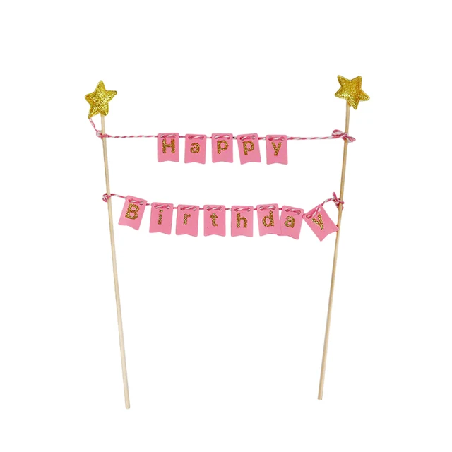 1Set Happy Birthday Cake Toppers Banner Flag Baby Shower Birthday Party Cupcake Topper Kids Girl Boy Birthday Cake Decorations pink