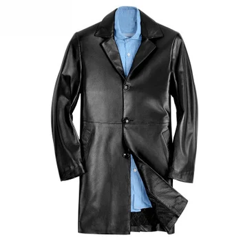 

4XL Size Plus 2020 Spring Autumn Genuine Leather Jacket Men Long Windbreaker Sheepskin Leather Coats Male Outwear LX1488
