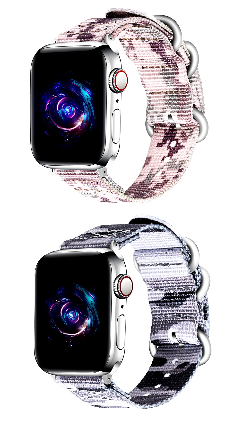 Нейлоновый ремешок для apple watch группа 5/4/3/2/1 Спортивный Камуфляжный Комплект из трех кольцо ремешок 42 мм, 38 мм, ремешок для Аксессуары для iwatch