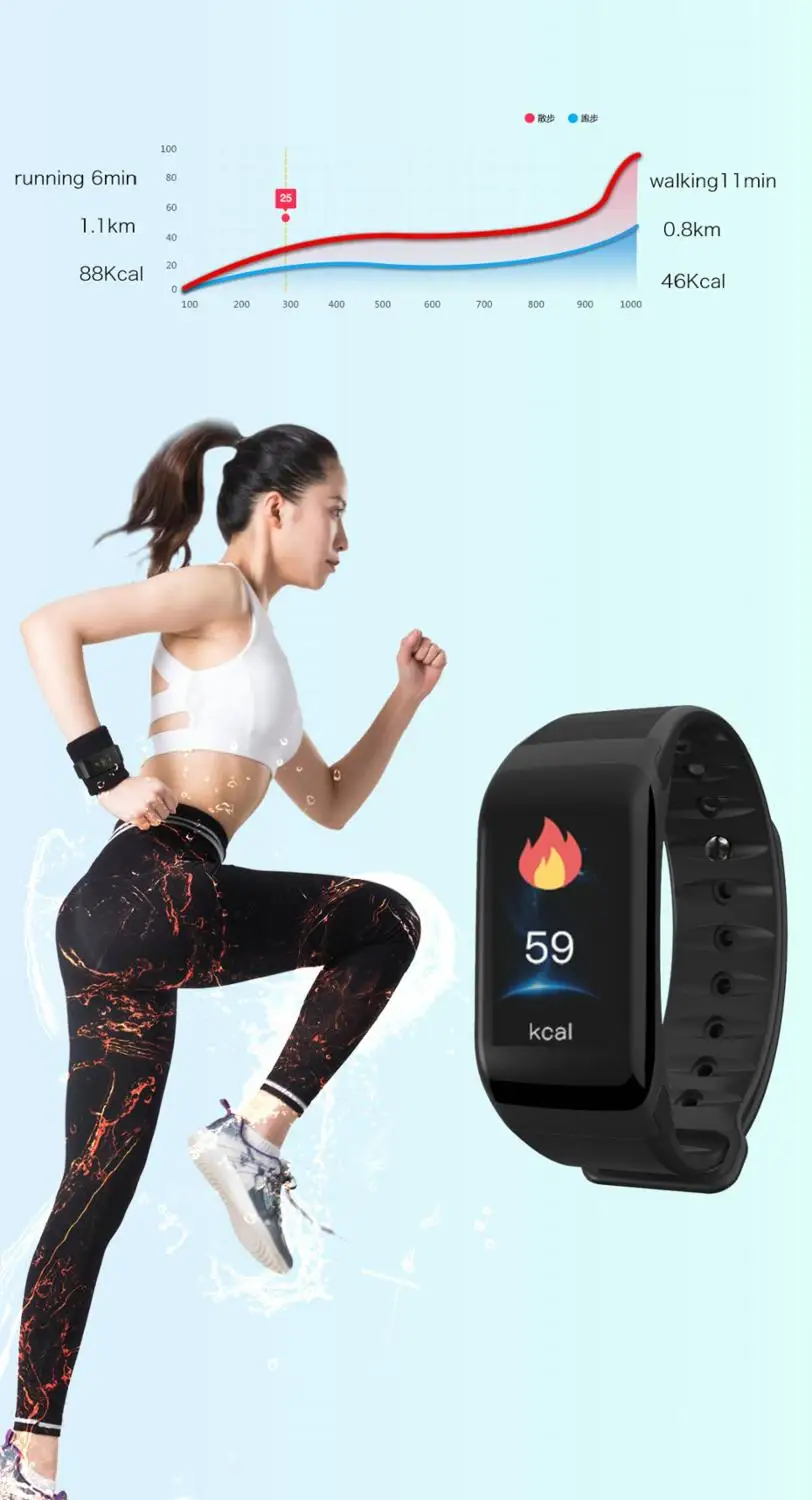 TONDYDA Color Screen Smart Bracelet Sport Pedometer Blood Pressure Heart Rate Monitor Fitness Tracker Smart Wristband Watch