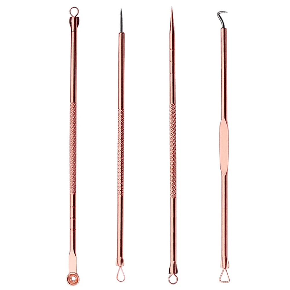 4 шт. розовое золото для удаления угрей, инструмент для макияжа, набор для черных точек угри, прыщи экстрактор прыщиков жидкость для снятия