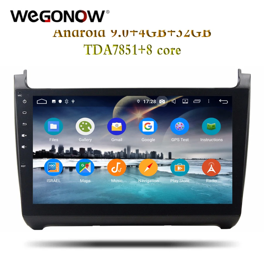 Android 9 0 4 гб озу 8 ядер для VW POLO 2015 автомобильный DVD плеер GPS глонасс карта usb RDS радио