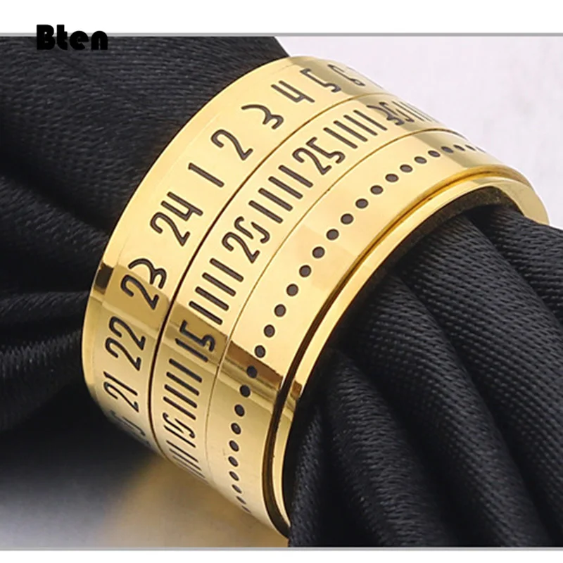 Bten Girevole 3 Parti Numeri Romani Anello Uomo Gioielli Acciaio Inossidabile Punk Spinner Maschio Bijoux Banda Con Data Ora Calendario