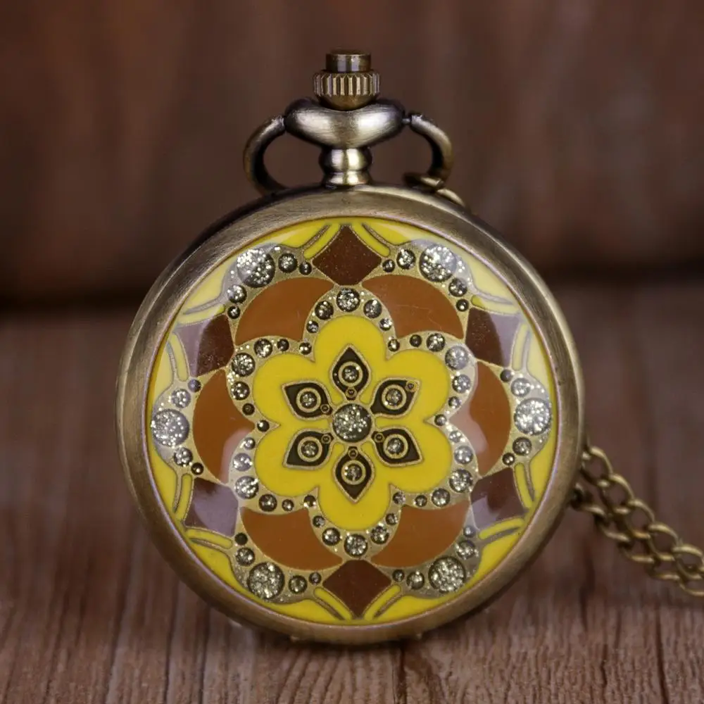 

Vintage Fashion Stone Beatiful Flower Pattern Quartz Pocket Watch Pendent Necklace Chain Watch Clock reloj de bolsillo