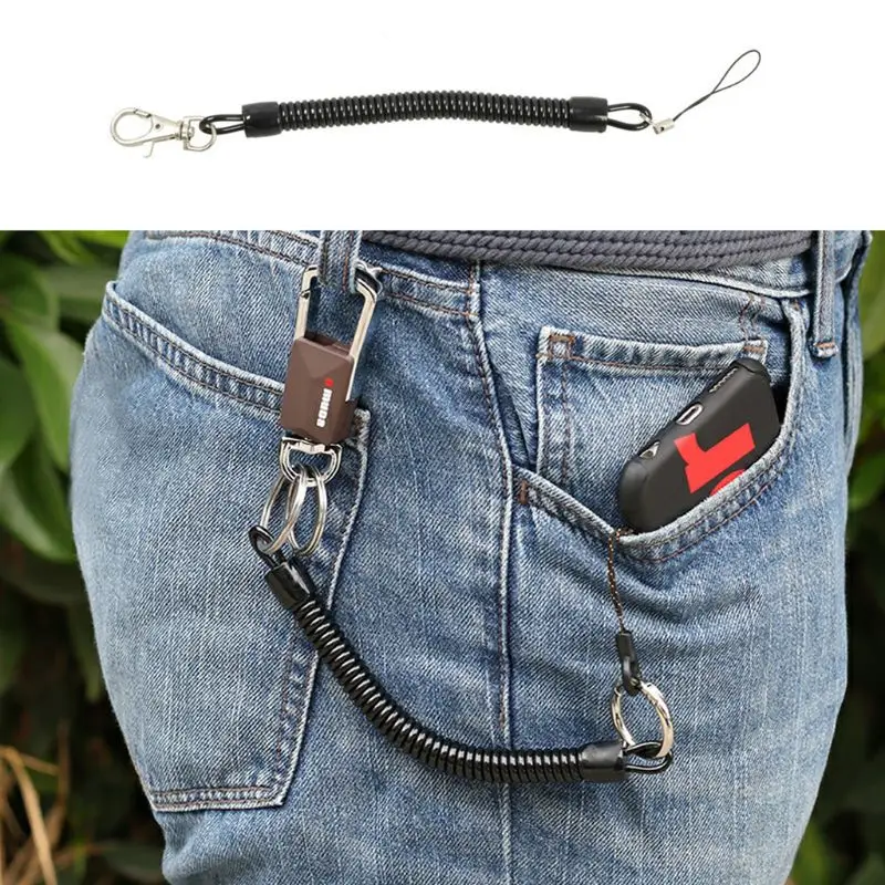 

10Pcs Black Retractable Coil Cord Springs Keychain Swivel Lobster Clasp Keyring