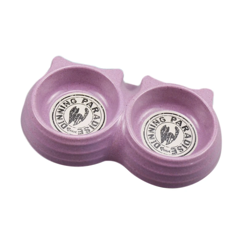 Purple Пластиковая Нескользящая миска для кошек, щенков, кошек, домашних животных, еды, воды, двойная миска, миска для кошачьей мордочки, двойная миска - Цвет: Purple