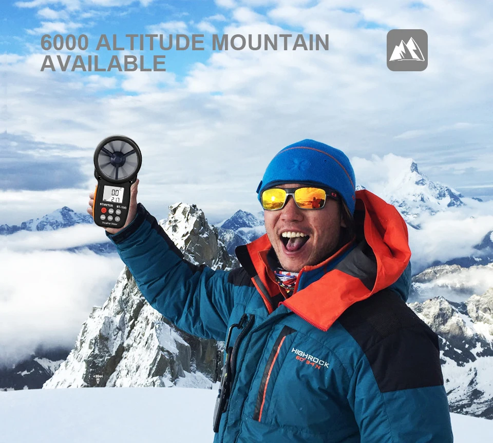 portátil para teste de temperatura e velocidade do vento