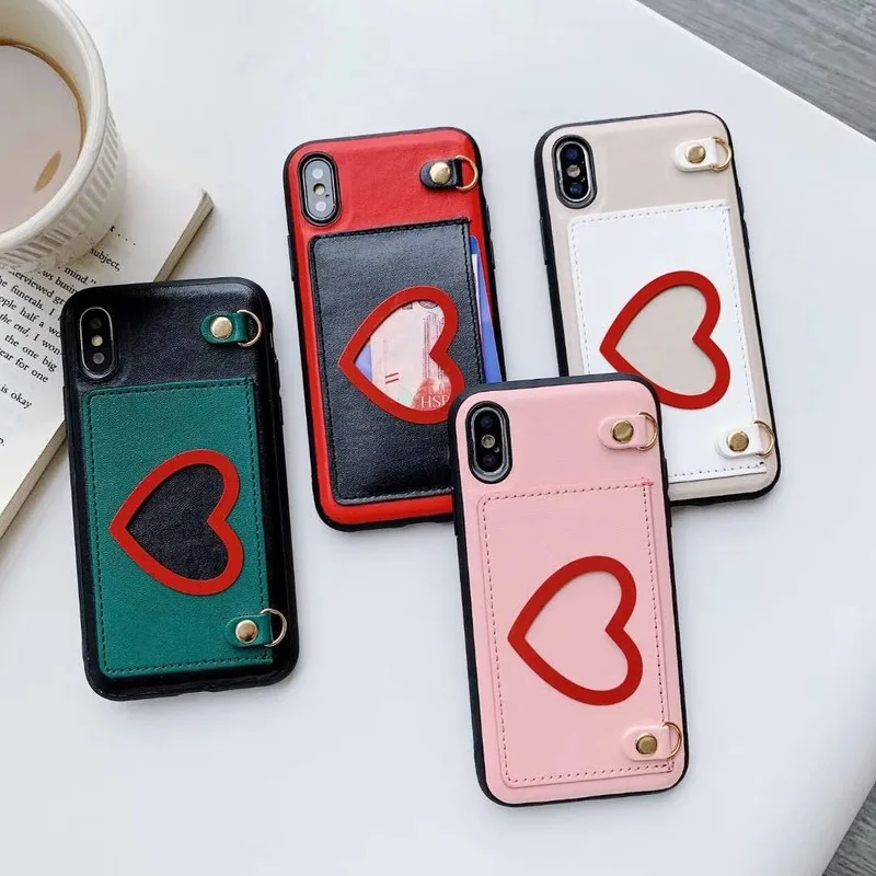 

Luxury Pu Leather Hollow Love Heart Phone Case for Iphone 11 Pro Max X Xs Max 6s 7 8 plus Metal Chain Soft Tpu Case Back Cover