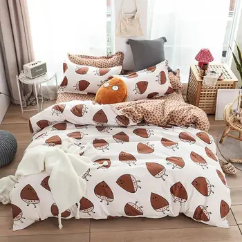 

Fruit Nut durian lemon pattern 3-4pcs Bed Cover Set Cartoon Duvet Cover Bed Sheets And Pillowcases Comforter Bedding Set