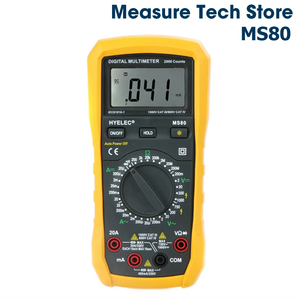 

MS80 Digital Multimeter 2000 Counts DC/AC Voltage1000V DC/AC Current10A Resistance Diode Data Hold Backlight Manual Range Null