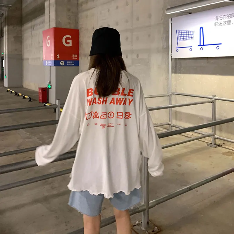 

5 colors 2019 autumn korean preppy style letter print long sleeve t-shirts womens thin tops tee shirt femme (X1016)