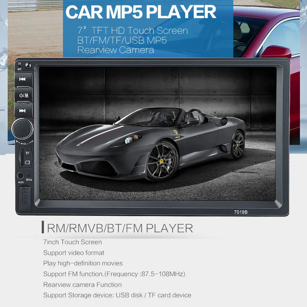 

2 Din Car Stereo 7" HD Touch Screen MP5 Player Car Radio Bluetooth FM Radio Auto Radio Support Rear View Camera Remote Control