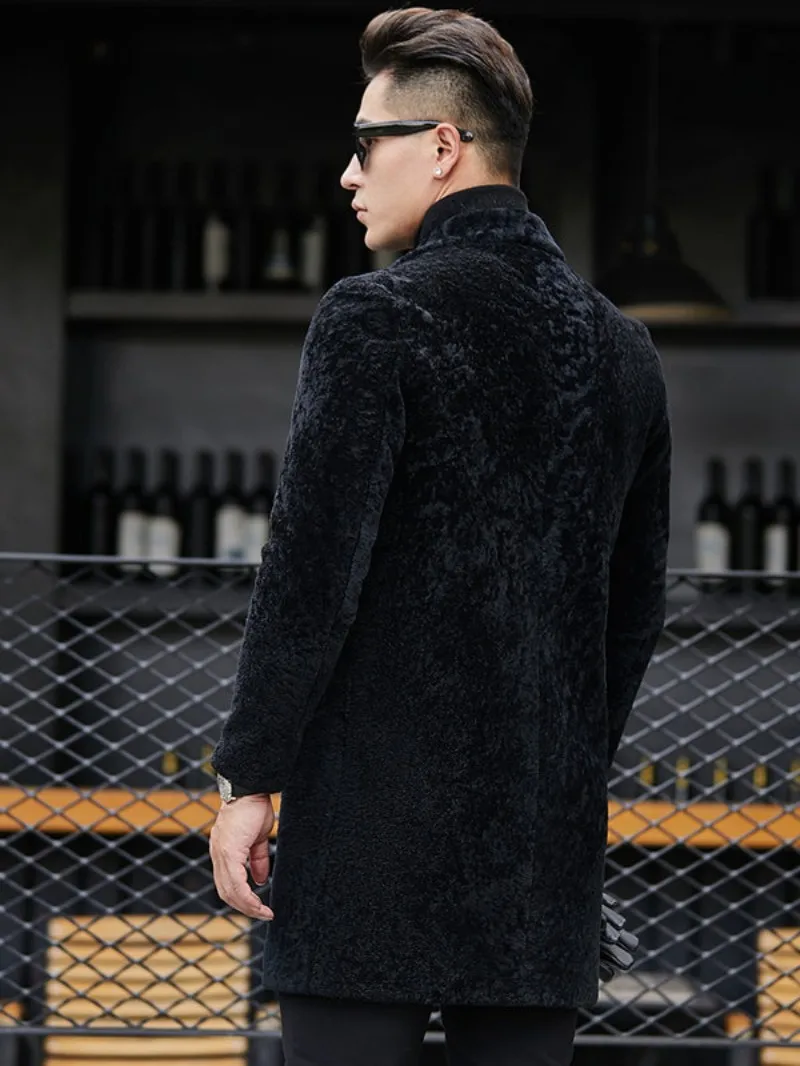 Мужское деловое пальто из овчины, зимнее теплое Брендовое пальто с отворотом, тонкое длинное пальто с натуральным мехом, черное повседневное роскошное меховое пальто, верхняя одежда размера плюс 4XL