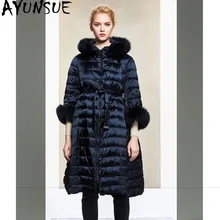 AYUNSUE пуховик женский с капюшоном длинное зимнее пальто женский натуральный Лисий меховой воротник корейская мода пуховик YY-0012 KJ3036