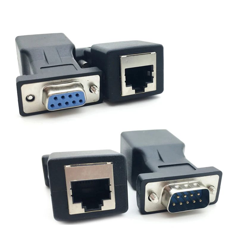 Новое поступление DB9 RS232 штекер/гнездо на гнездо RJ45 переходник COM-порта Ethernet-порт