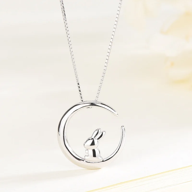 

San hong S925 Silver Necklace Women's Korean-style Fashion Cute Rabbit Moon Sets of Chain Cool Sweet Short Choker