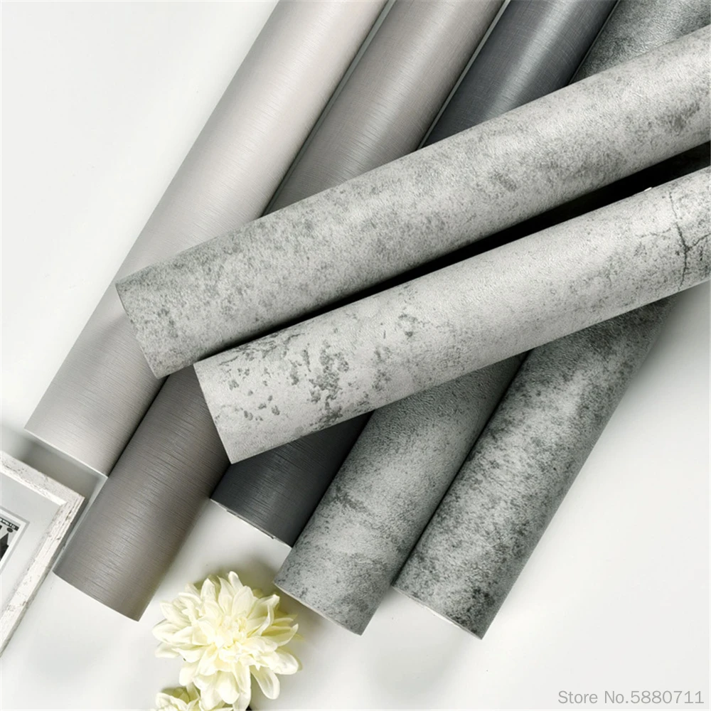 灰色のpvc壁紙 寝室または家具の改修または家具の改修のための防水壁紙 無地 コンクリートまたは灰色 壁紙 Aliexpress