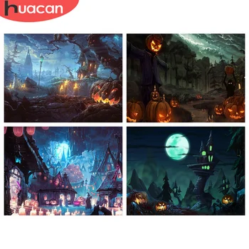 

HUACAN Diamond Painting Halloween Full Square Drill 5D DIY Daimond Embroidery Pumpkin Rhinestone Cross Stitch Decor