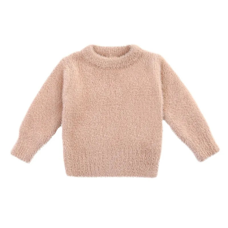 Осенне-зимние свитера для маленьких девочек, комплект с имитацией норки, Свитера для маленьких девочек, очень теплый разноцветный Детский свитер для девочек - Цвет: Розовый
