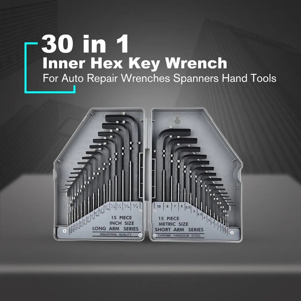 

30 in 1 Inner Hex Key Wrench Torx Hex Allen Key Sets SAE Set Precise Manual Tool For Auto Repair Wrenches Spanners Hand Tools