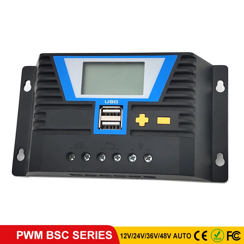 Controlador de Carga 2a para Regulador da Bateria de Lítio Controladores Solares 36v 48v Auto pv Solar 100v Dupla Usb Saída 5v – Bsc 12v 24v