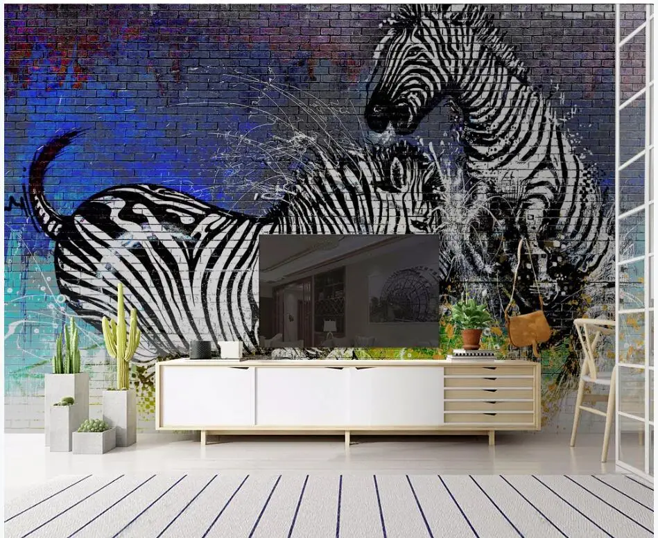 

3d wallpaper custom photo mural Modern stylish watercolor zebra brick wall home decor living room wallpaper for walls 3 d