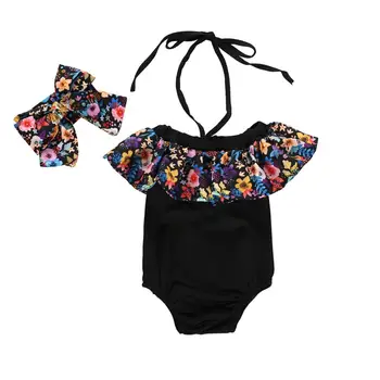 

Toddler Infant Baby Girls Black Flower Swimsuit Swimwear Swimming Bikini One-Piece Bodysuit Swimwears for 0-4Years Girl