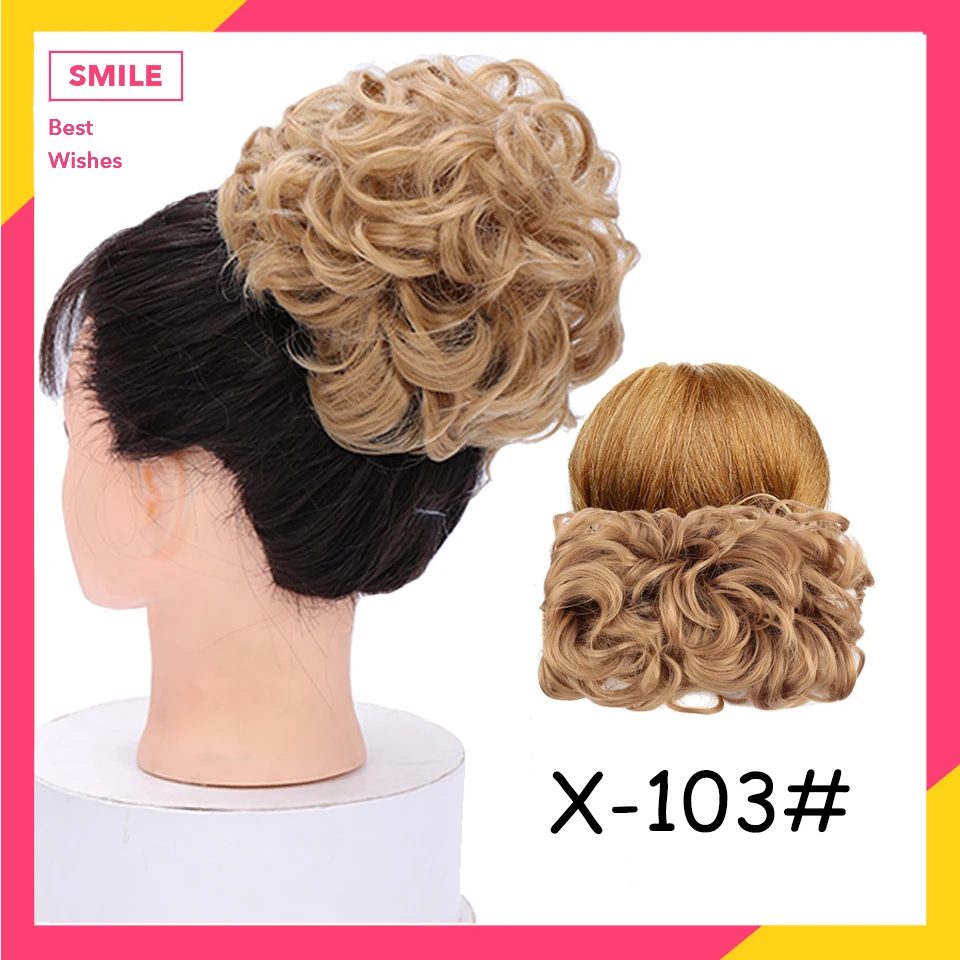 8 цветов короткие кудрявые шиньон парик термостойкие синтетические волосы большой пучок шиньон пушистая прическа для женщин свадебный пучок волос - Цвет: X-103