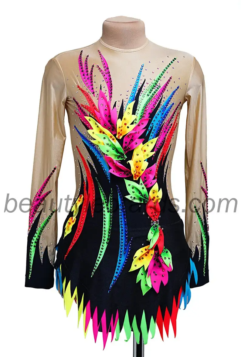 

Black Artistic Gymnastics Competition Gymnastics Leotard Kids Performances Leotards Custom Style and Size