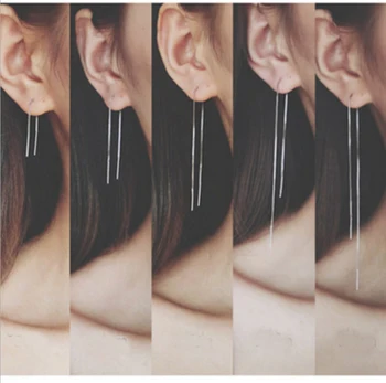 

Minimalist Ear Thread Earrings 925-Sterling-Silver Long Chain Earrings for Women Delicate Silver Bar Earrings Threader New