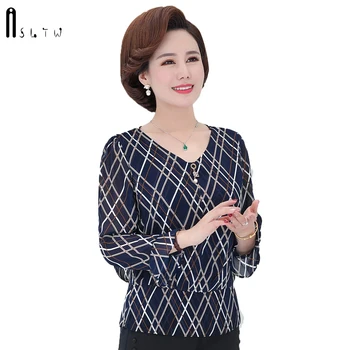 

ASLTW Chiffon Blouse Spring Fashion Women's Shirt New Plus Size Retro V Neck Top Thin Casual Loose Print Quilted Woman Blouse
