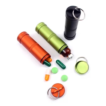 

Waterproof Pills Hiking Survival Box Container Aluminum Medicine Bottle Keychain Emergency Gear Outdoor EDC Travel Kits Tools n