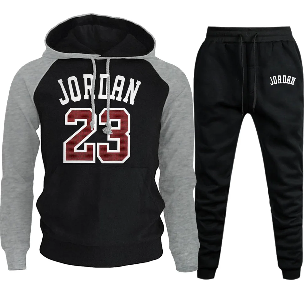 Jordan 23, мужские комплекты, толстовки+ штаны, осенне-зимняя мужская толстовка с капюшоном, флисовая толстовка с капюшоном и штаны, комплект из 2 предметов, уличная толстовка с капюшоном - Цвет: gray-black6