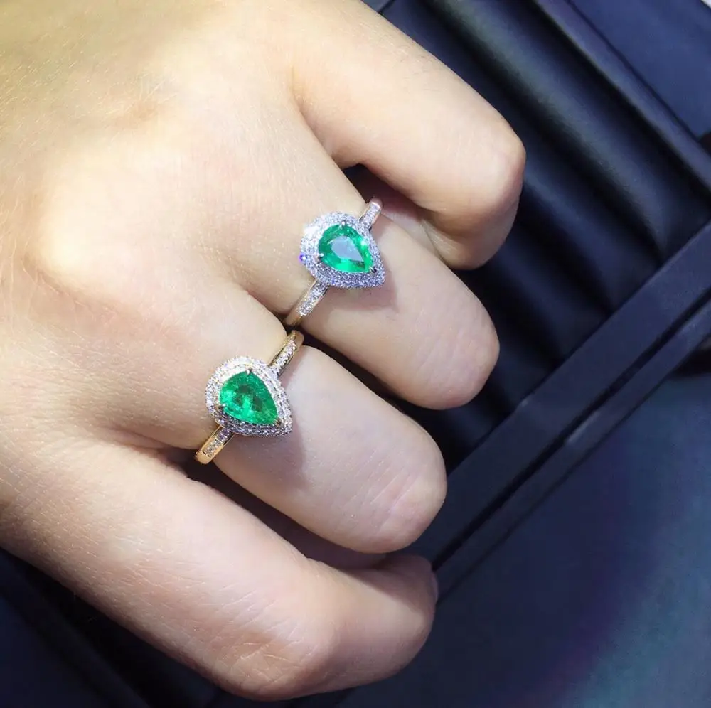 Изумрудное кольцо 0.7ct ювелирные изделия чистый 18 K золото природа зеленый изумруд драгоценные камни женские кольца для женщин тонкое кольцо