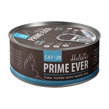 

PRIME EVER PRIME EVER TUNA TOPPED WITH WHITE FISH Holistic for cats and kittens with tuna and white fish in jelly 80g