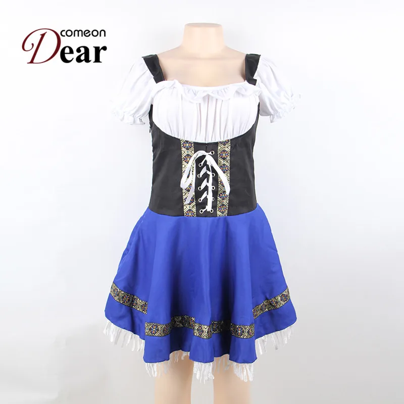 Comeondear немецкая пивная девушка костюмы для праздников повязки девица Dirndl кисточкой Униформа Октоберфест размера плюс платье CA80705