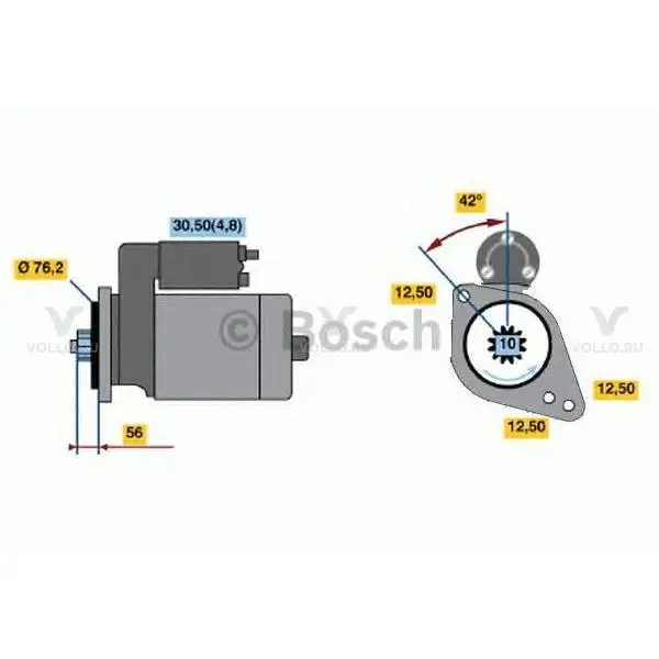 0986020250 bosch стартер 12v, 1.7kw
