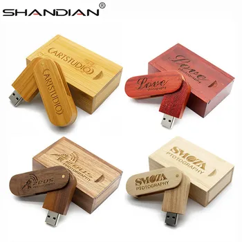 

SHANDIAN 1PCS free custom logo hot selling natual wooden + box shape USB Flash Drive Pen drive 4gb 16gb 32gb 64gb U Disk as gift