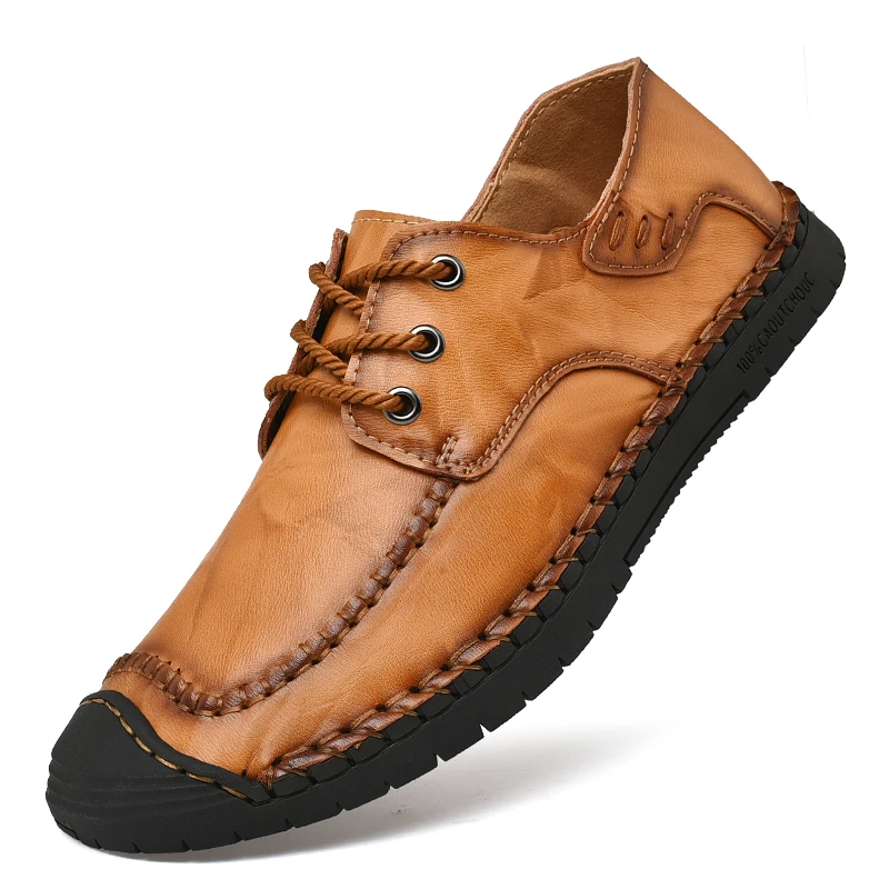 

Genuine Leather Lace-up Lightweight High Quality Comfort Casual Men's shoes Moccasins Flats Loafers Classic Flat Footwear Brown