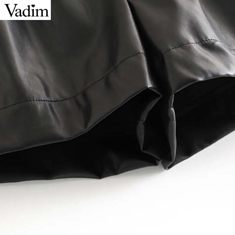 Vadim женские стильные черные шорты из искусственной кожи на молнии платье в клетку дизайнерские карманы Женские повседневные Шорты однотонные Панталоны cortos SA189