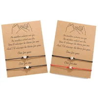 Pulseira artesanal de estrela e coração, 2 peças, corda de fio vermelho preto, braceletes ajustáveis femininos e masculinos, joias para casal