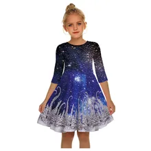 Рождественское платье для девочек-подростков; Детские платья принцессы с короткими рукавами и 3D принтом; повседневные праздничные платья для девочек; Kerstjurk# LR2
