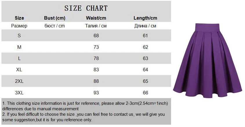 mid length pleated skirts size chart